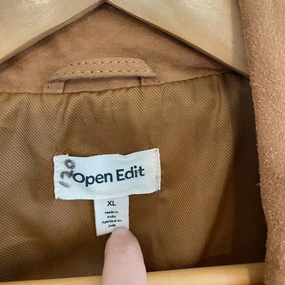 Open Edit Leather Suede Moto Biker Jacket Mens Size XL Camel Coat Spring Brown - Picture 5 of 7